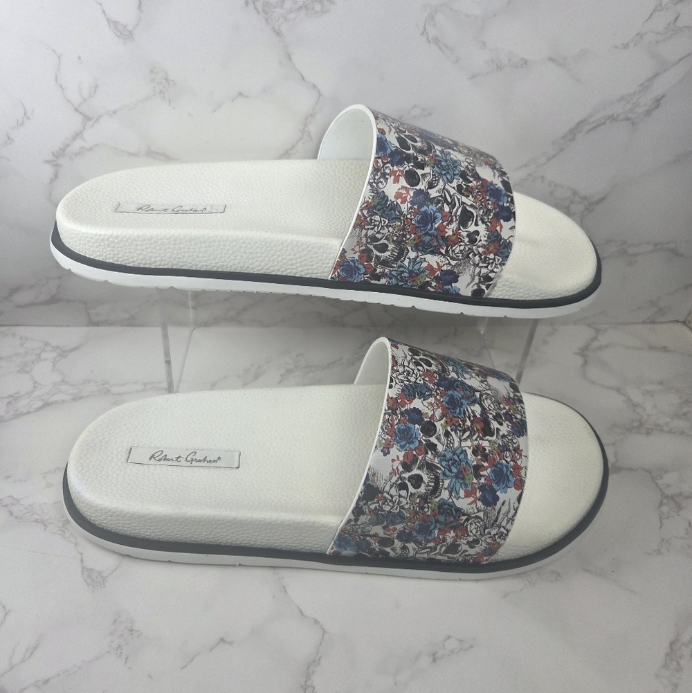 Floral Slide Sandals - White and Multicolor